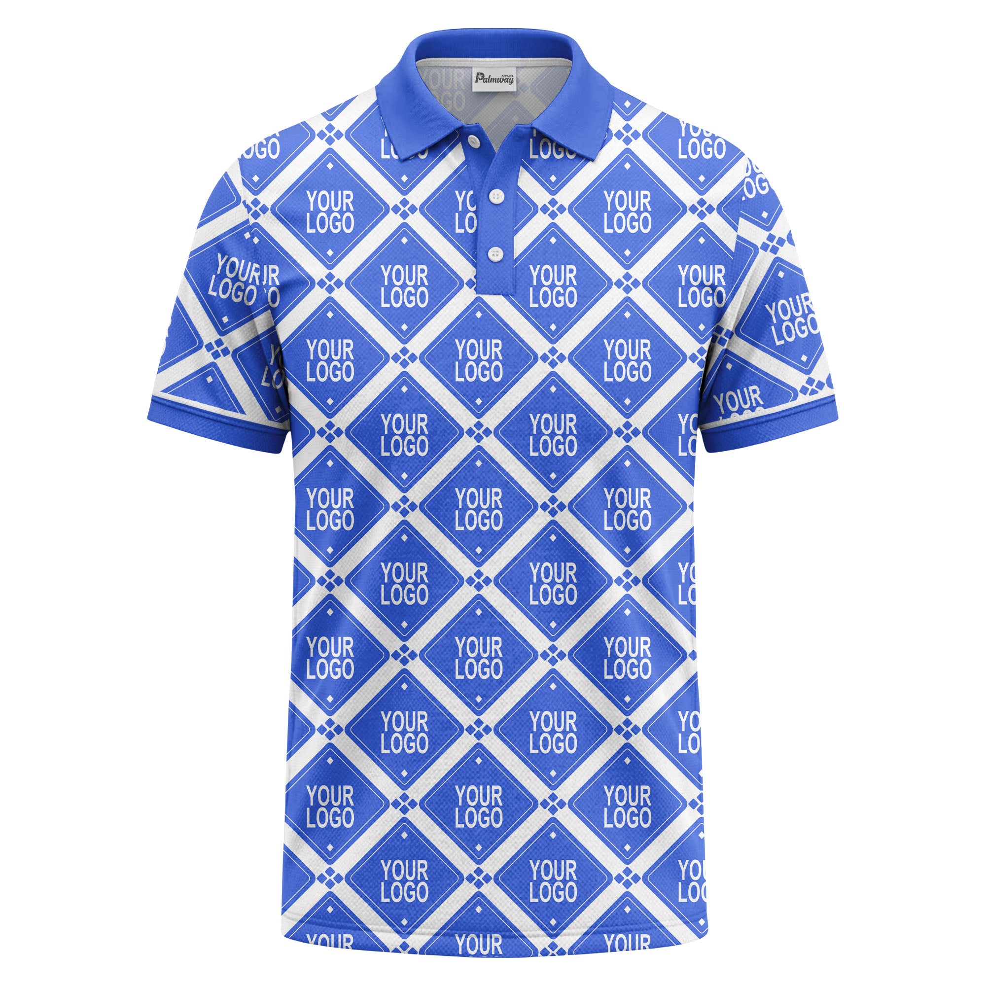 diamond grid logo repeat all over print polo shirt