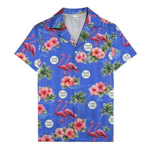 flamingo silhouettes palm trees hibiscus hawaiian shirt for men
