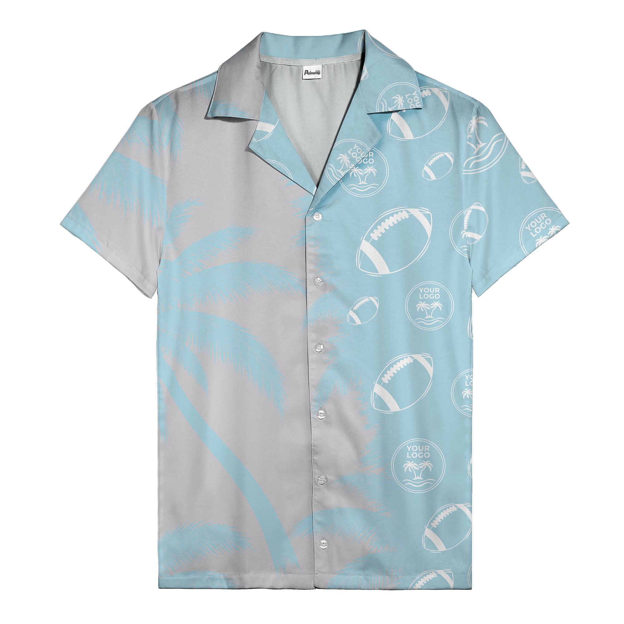 footballs & palm tree silhouettes black white graphic hawaiian shirt