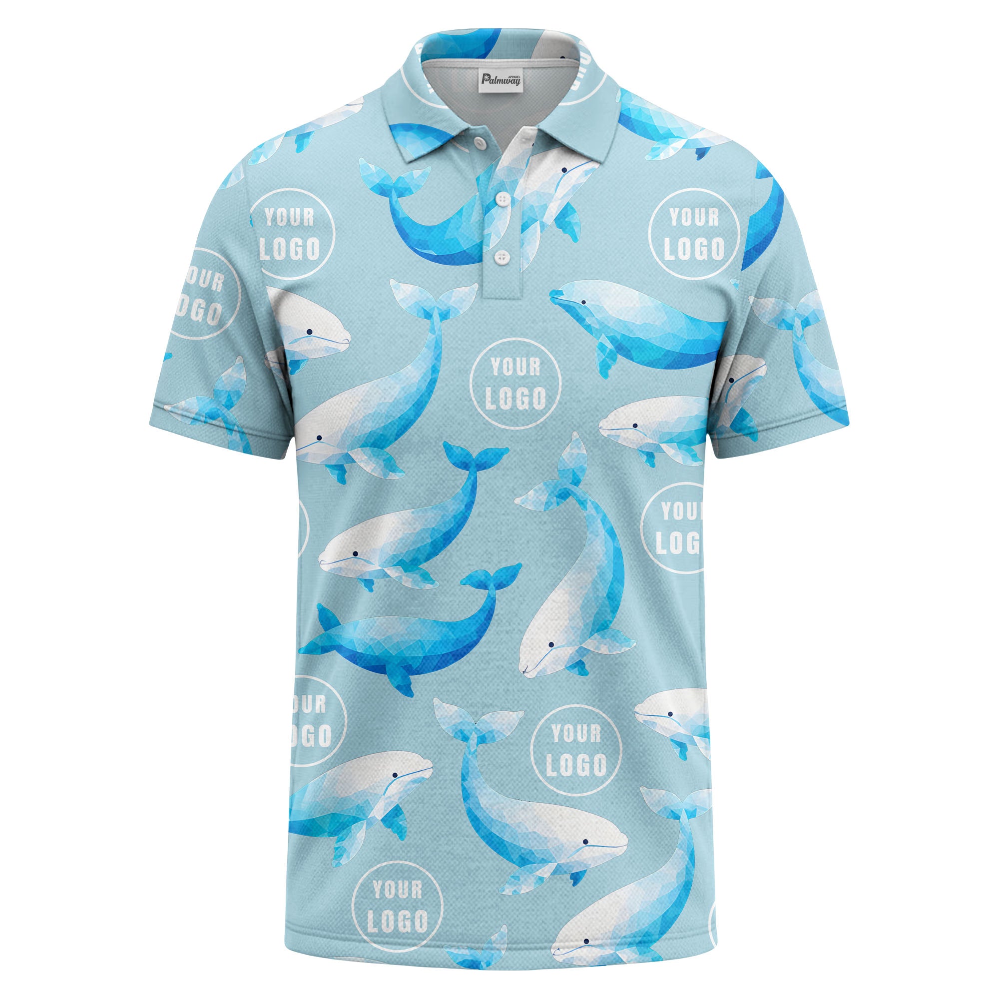 geometric beluga whale repeat & custom logo circles polo shirt