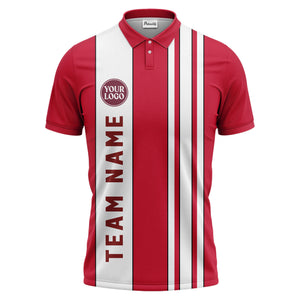 Geometric Maroon Black White Striped Team Polo Shirt With Custom Text Panel