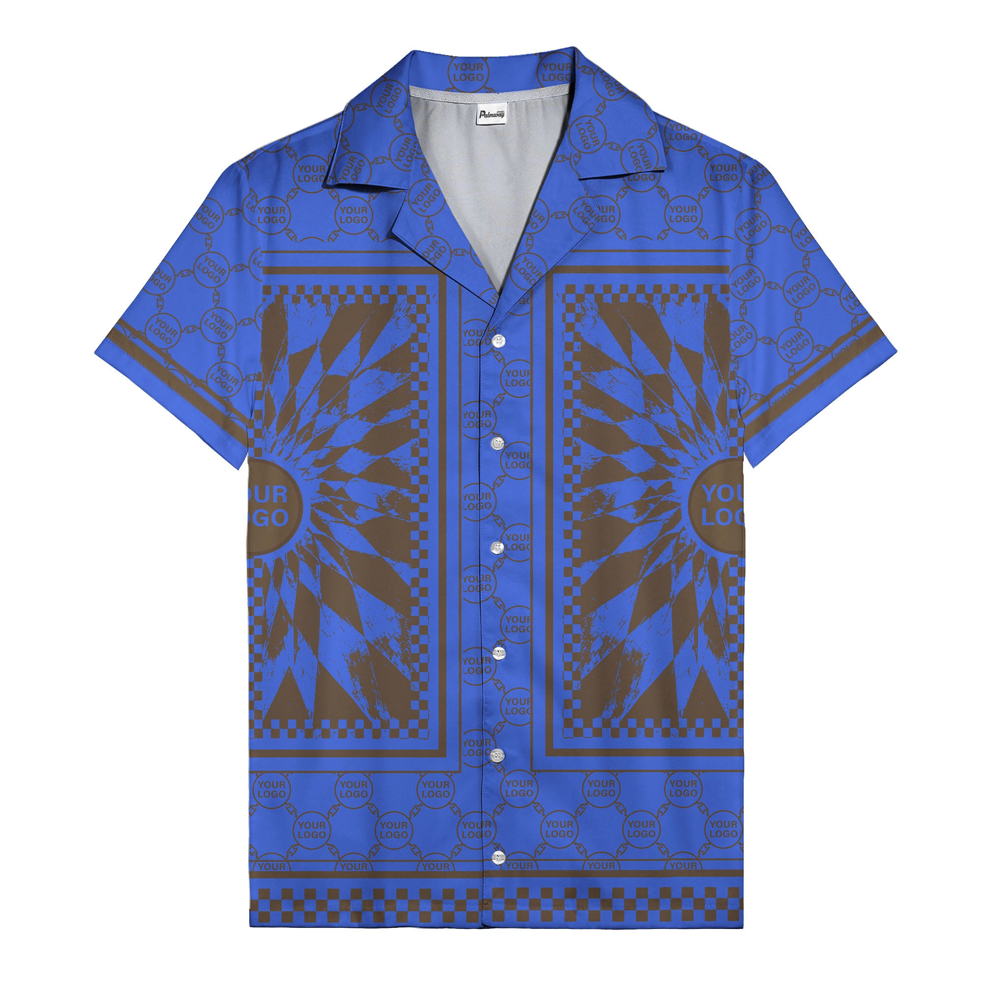geometric palm leaves checkerboard border hawaiian shirt for men
