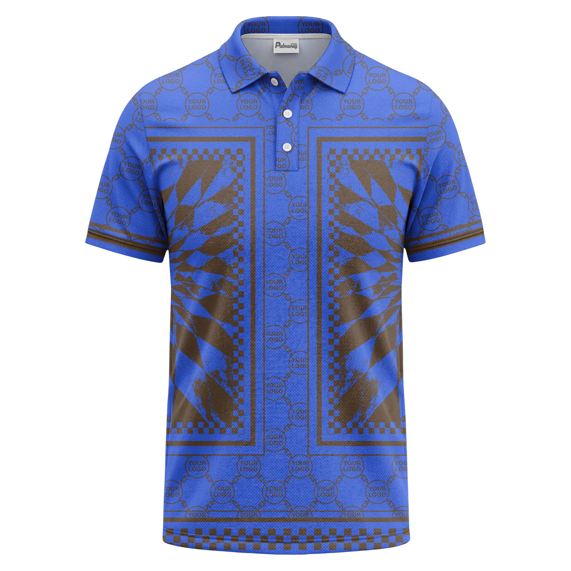 geometric palm leaves checkerboard border polo shirt
