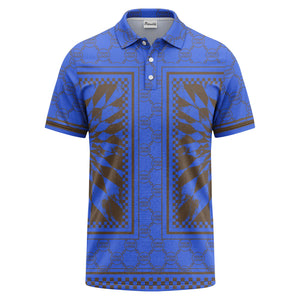 geometric palm leaves checkerboard border polo shirt