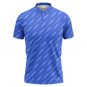 gold custom logo repeat pattern on black luxury minimalist polo shirt