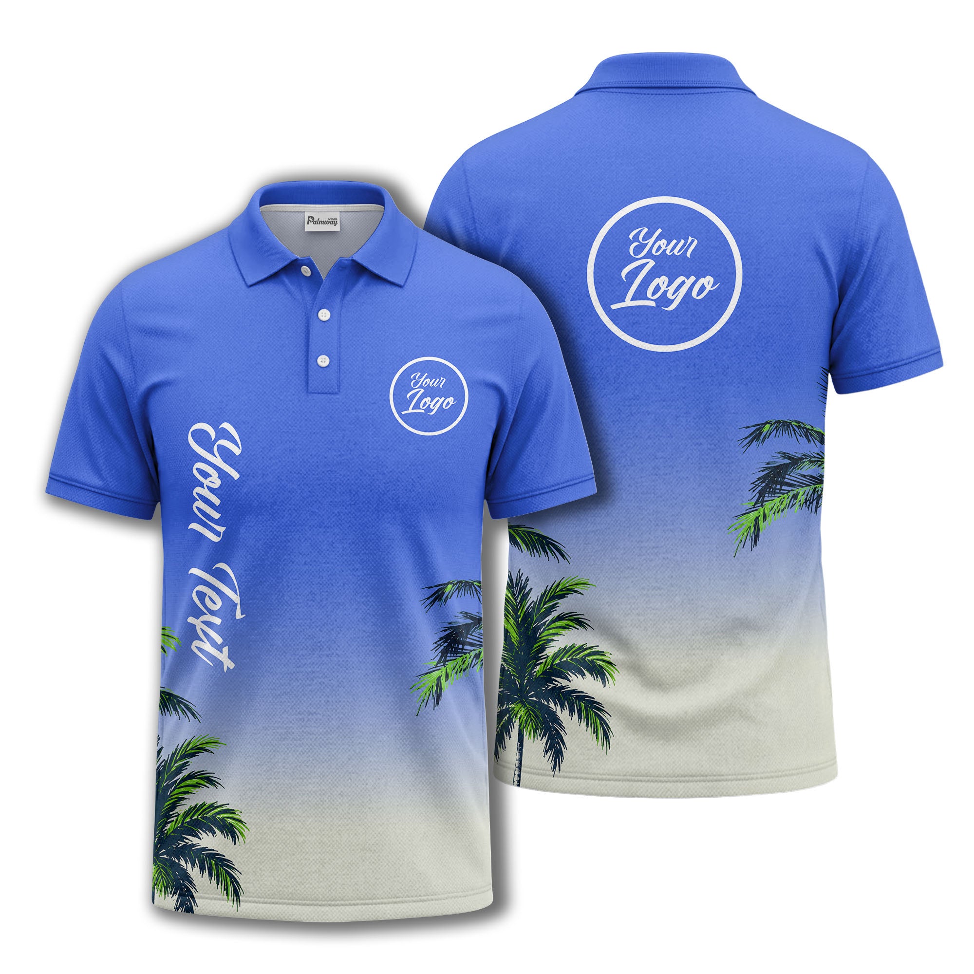 gradient fade palm trees silhouette polo shirt with custom text