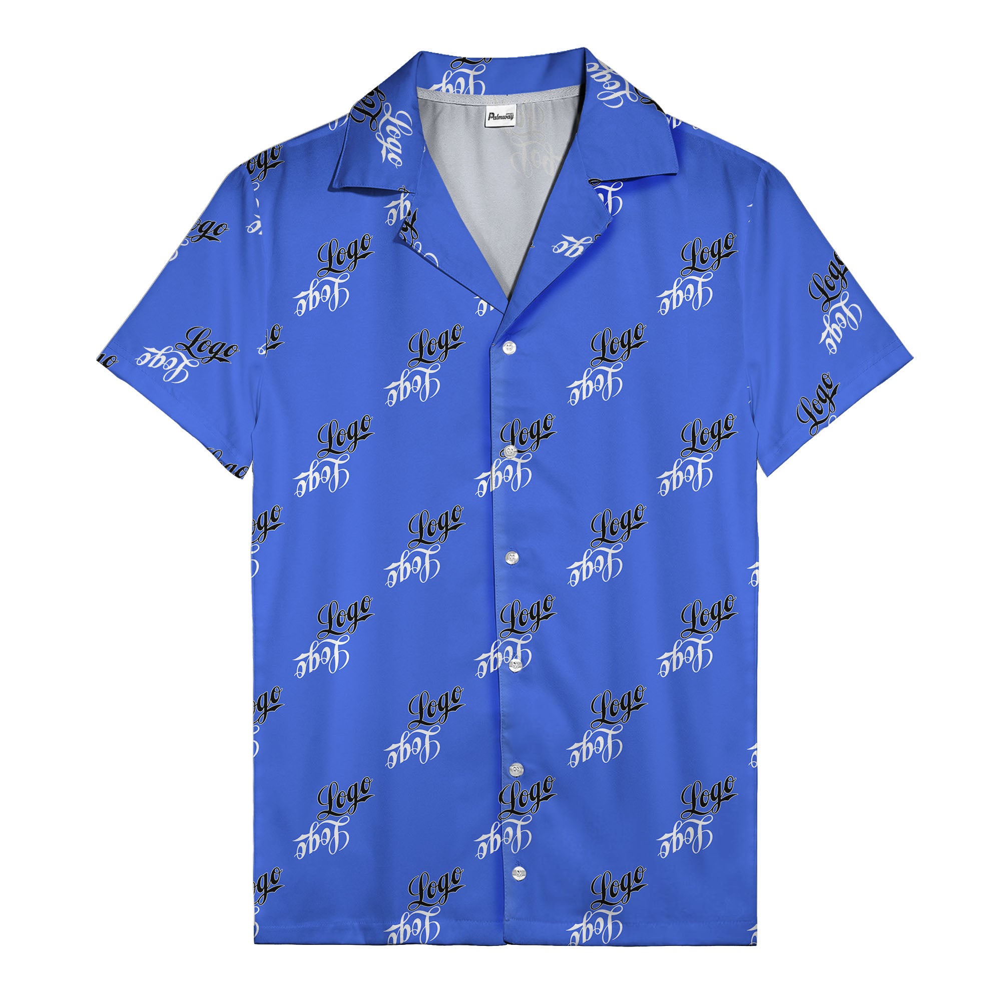 hand-drawn calligraphic script logo repeat black white hawaiian shirt for men