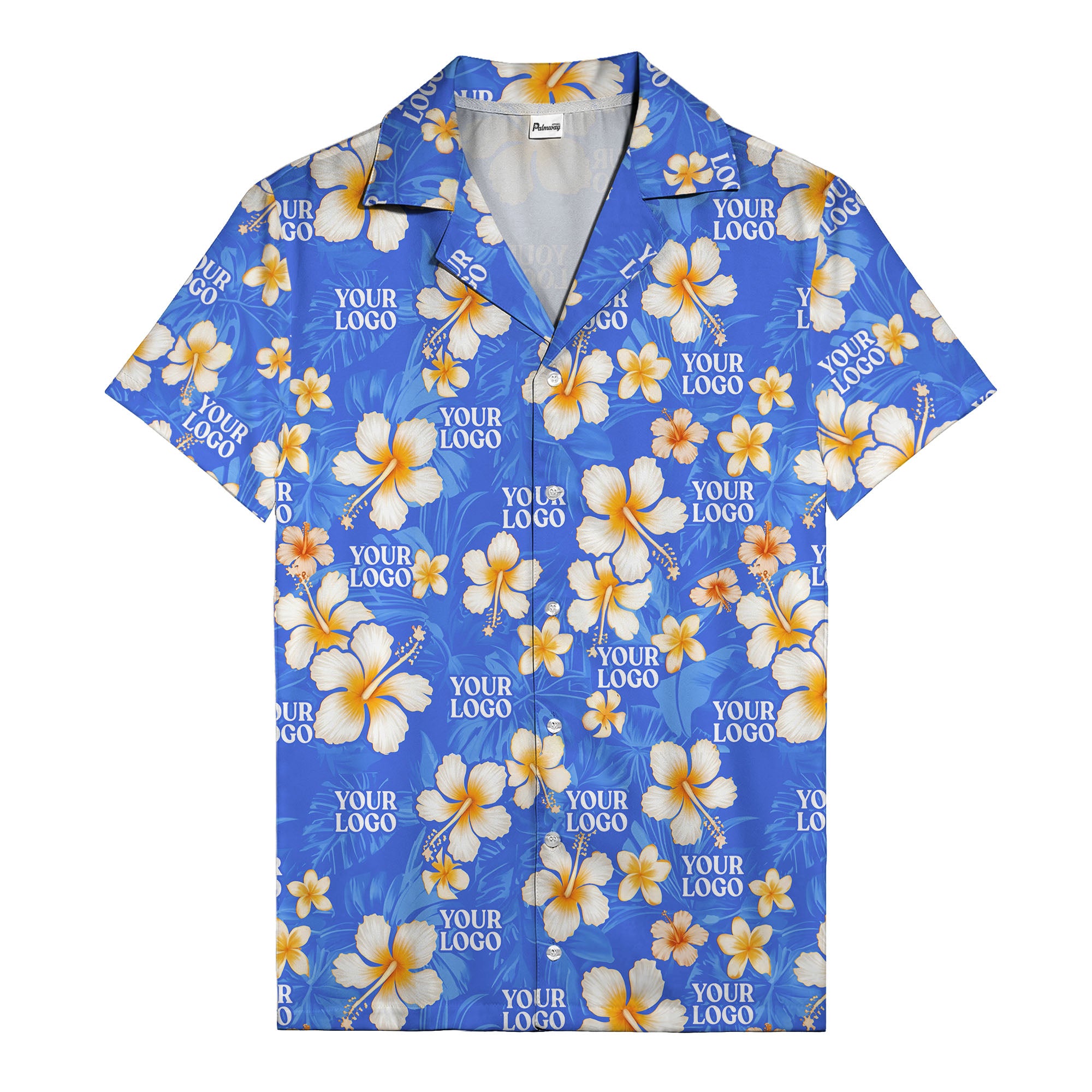 hibiscus & plumeria photoreal hawaiian shirt with customizable logo