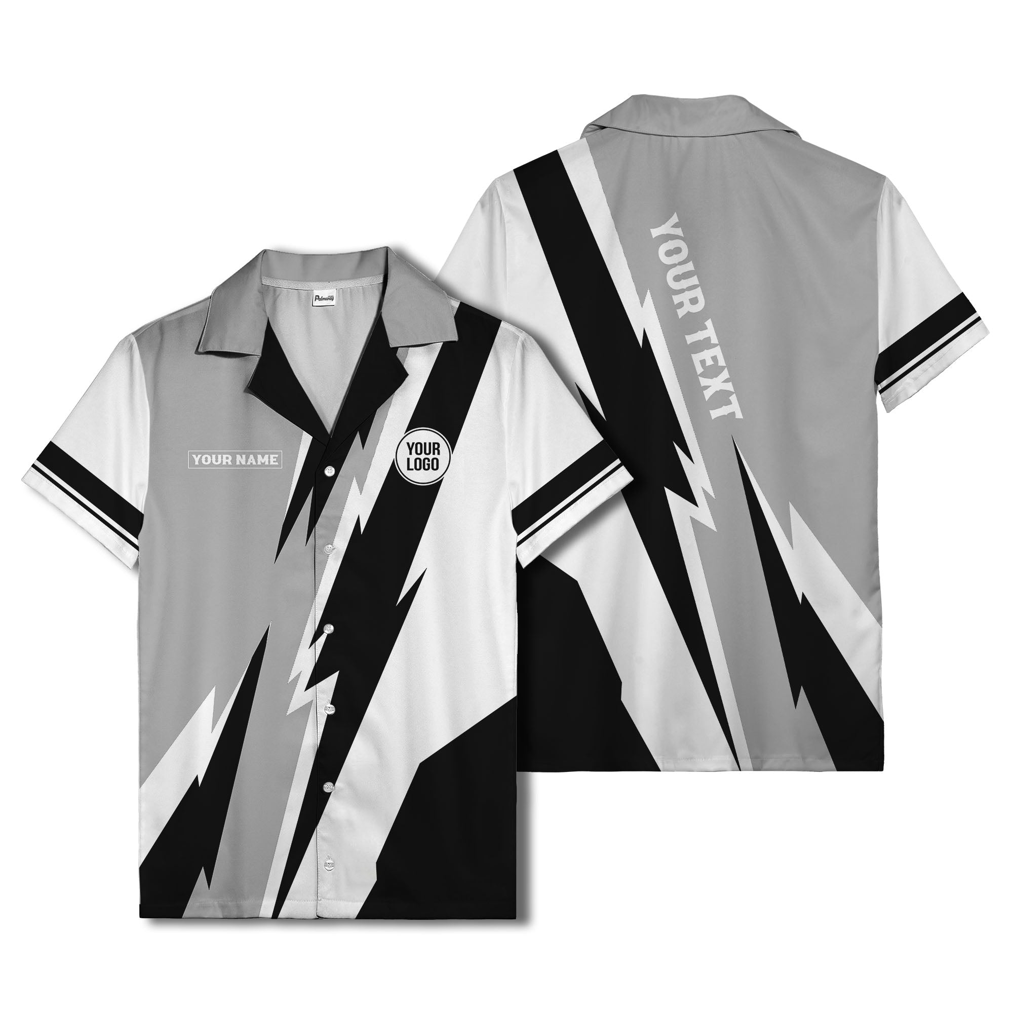 lightning bolt & diagonal stripe graphic hawaiian shirt for men