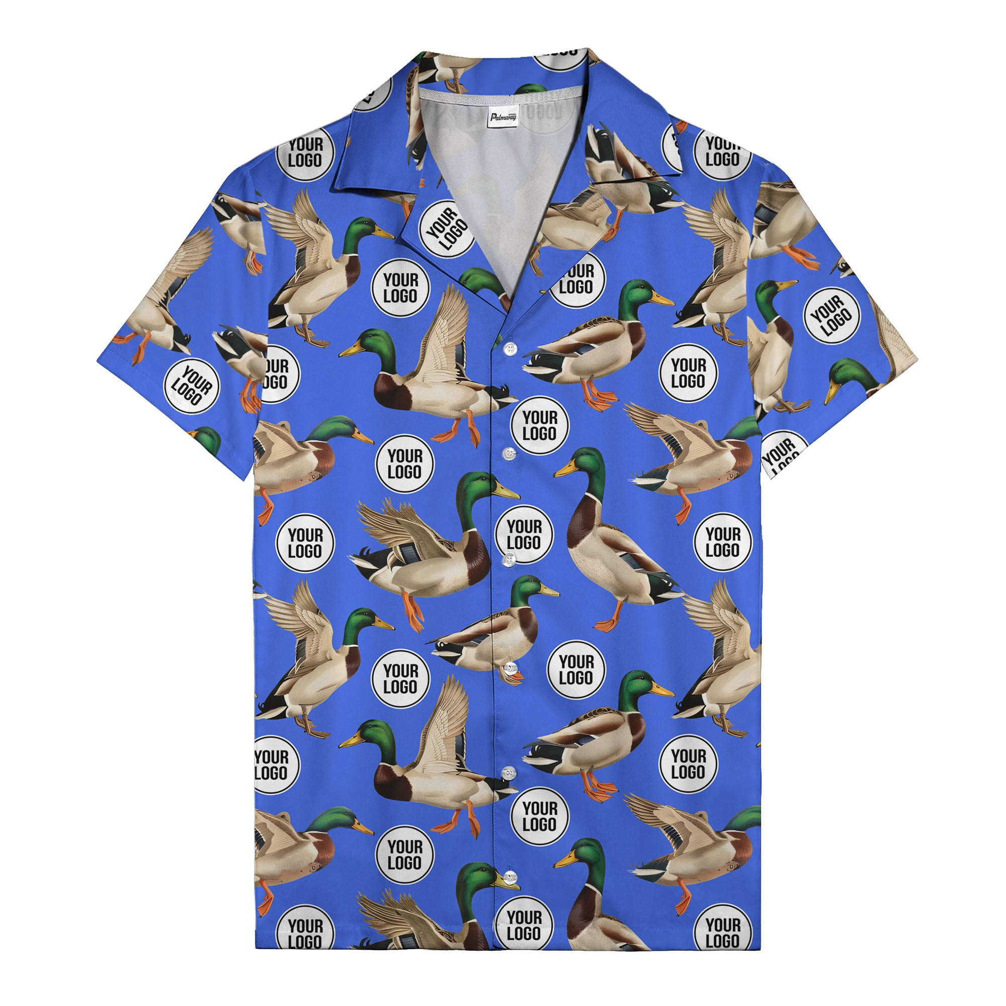 mallard ducks in flight hawaiian shirt with custom logo repeat pattern men's