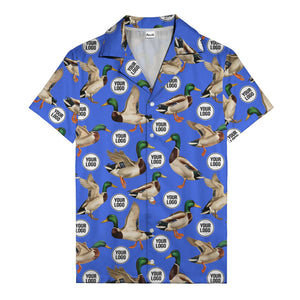 mallard ducks in flight hawaiian shirt with custom logo repeat pattern men's
