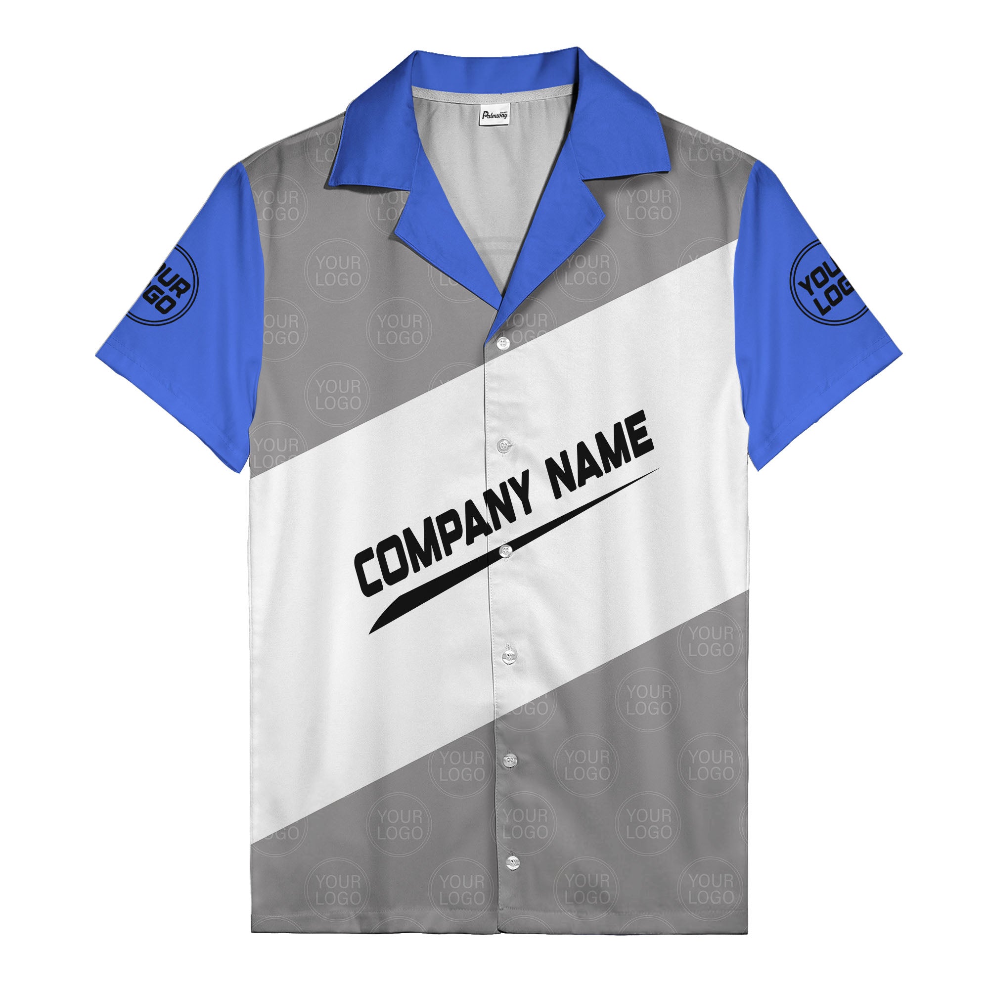 monochrome diagonal stripes & custom logo company name hawaiian shirt
