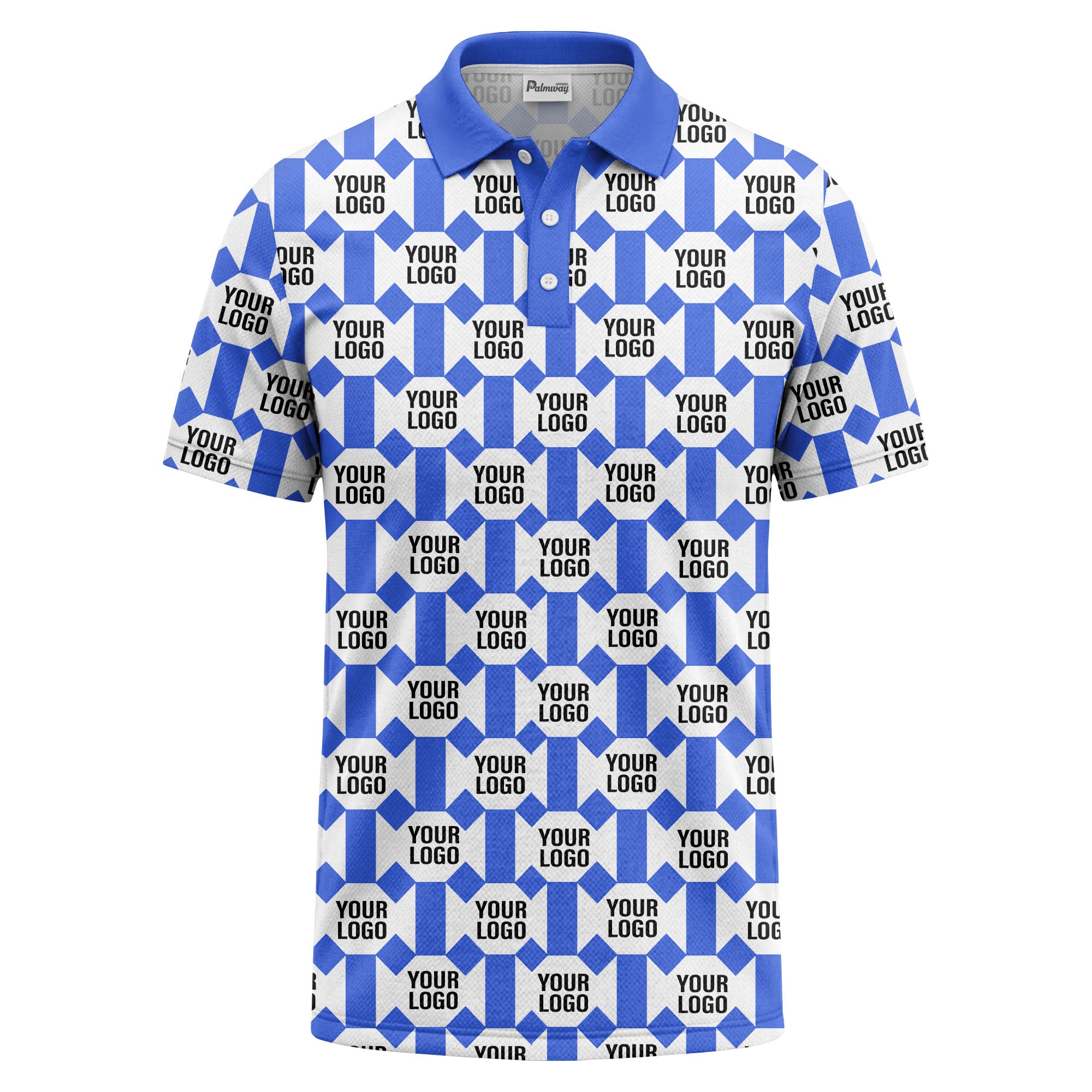 monochrome hexagon repeat custom logo geometric polo shirt for men