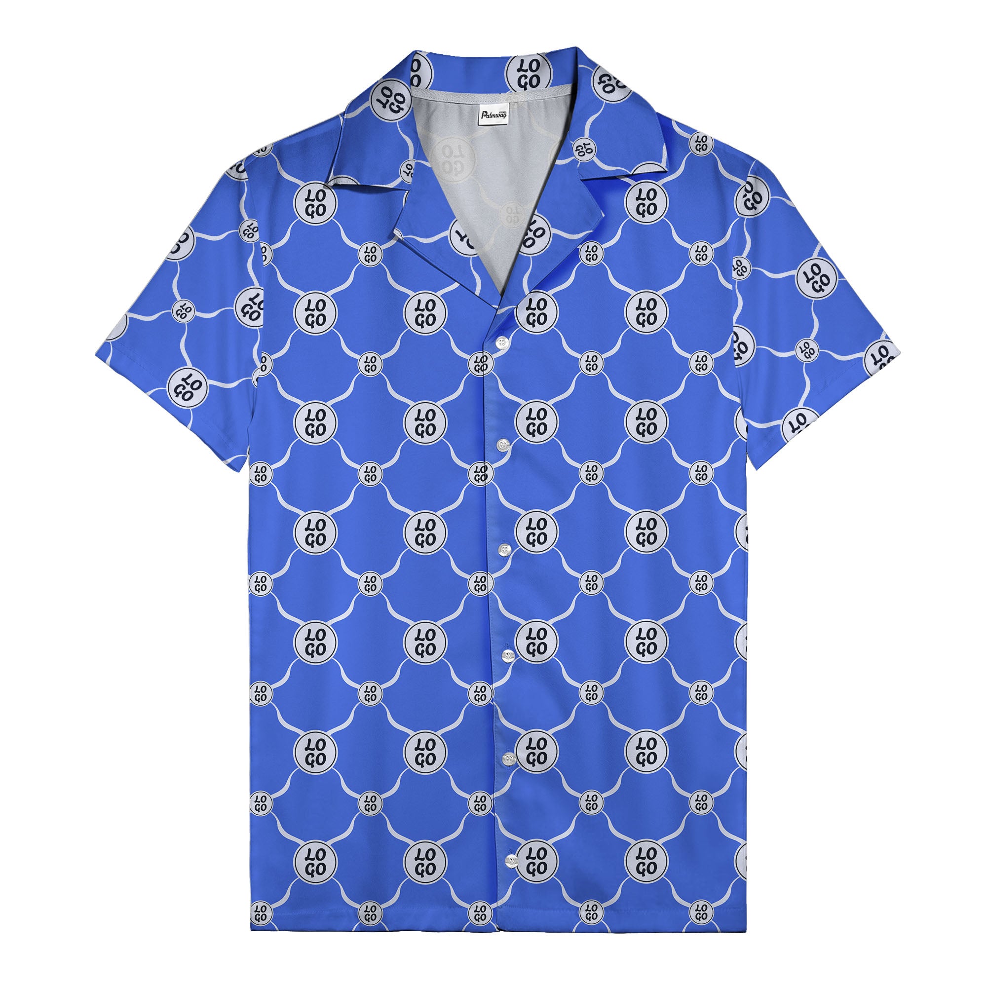 monochrome interlocking circles & logo repeat pattern hawaiian shirt for men