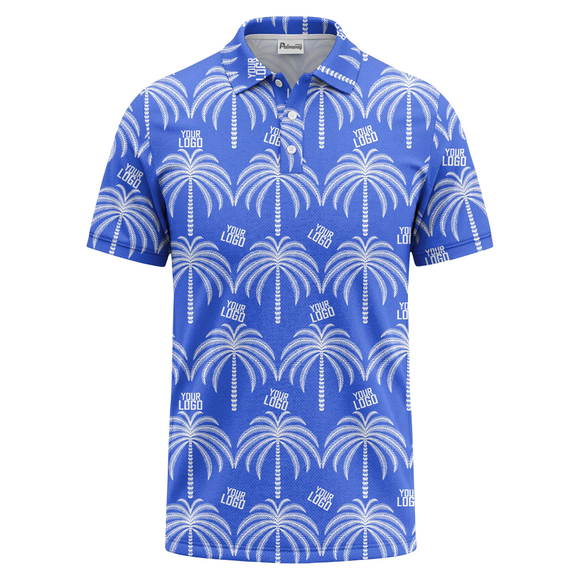 monochrome palm tree logo repeat hawaiian graphic polo shirt