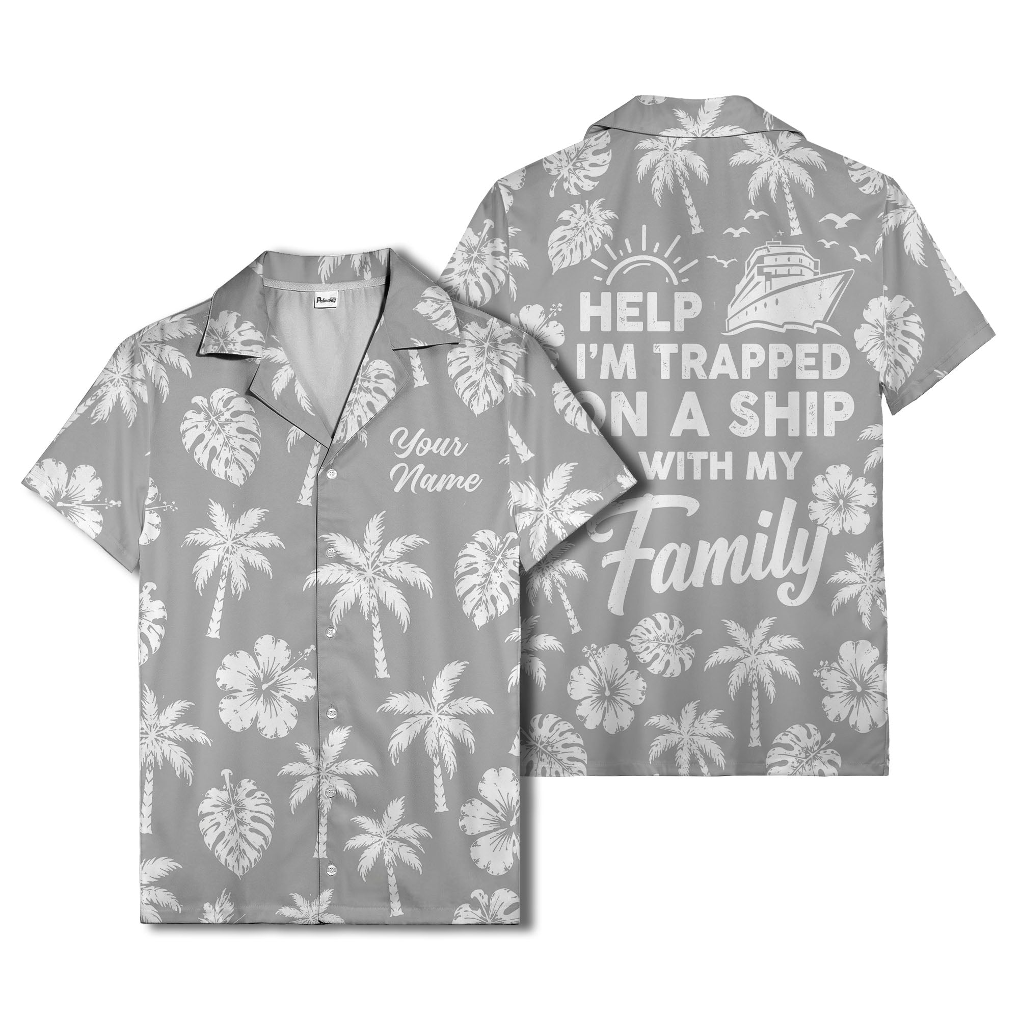 monochrome palm trees and hibiscus hawaiian shirt for men