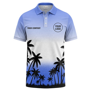 monochrome palm trees ombre gradient sky polo shirt for men