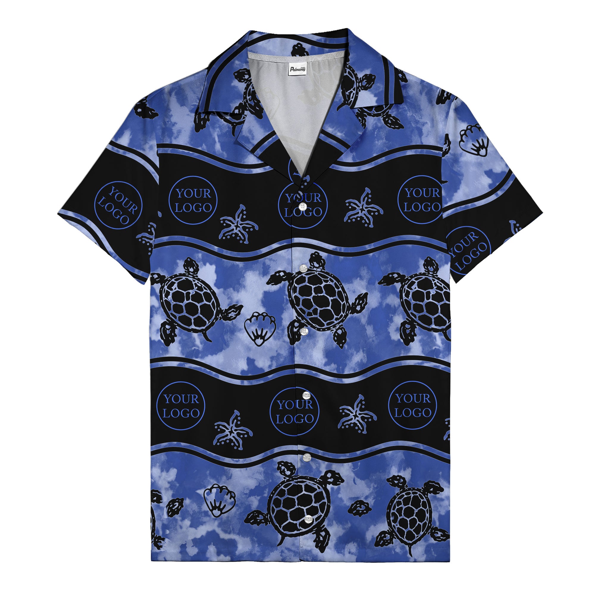 monochrome sea turtles & starfish repeat pattern hawaiian shirt for men