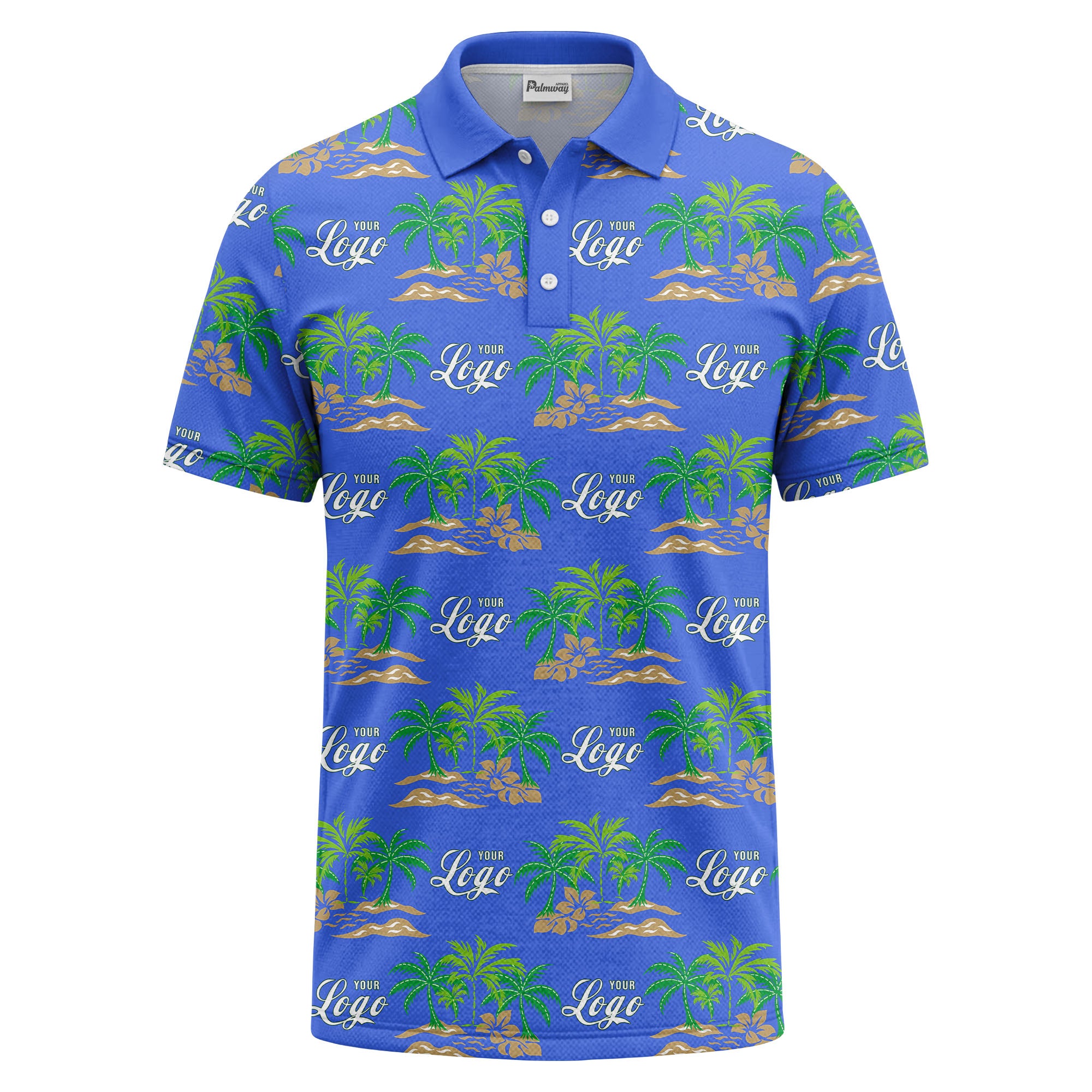 palm trees island scene repeat graphic polo shirt for men