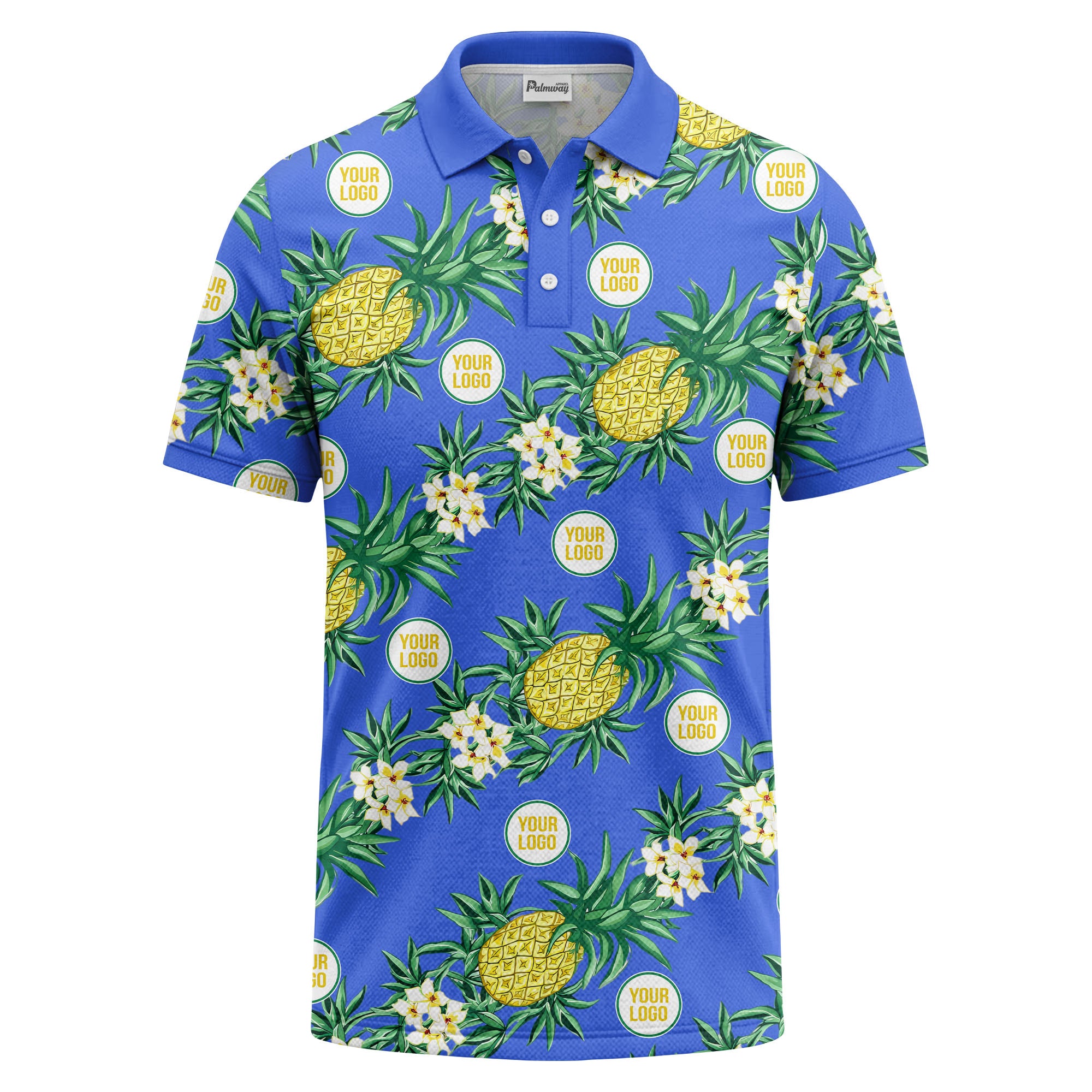 pineapple plumeria repeat pattern black polo shirt for men