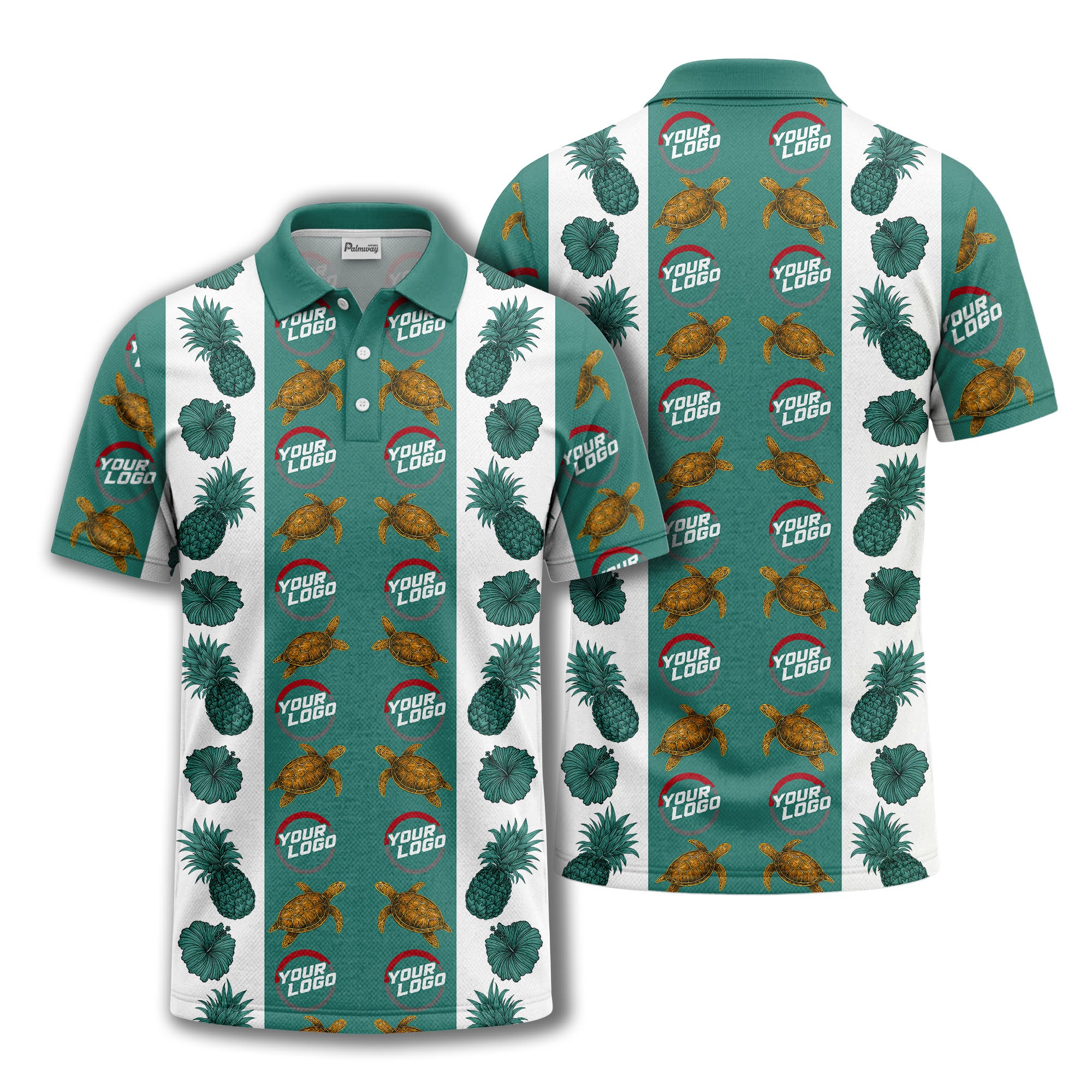 pineapple sea turtle hibiscus custom logo polo shirt