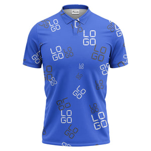 pixelated logo text pattern polo shirt | modern digital all-over design