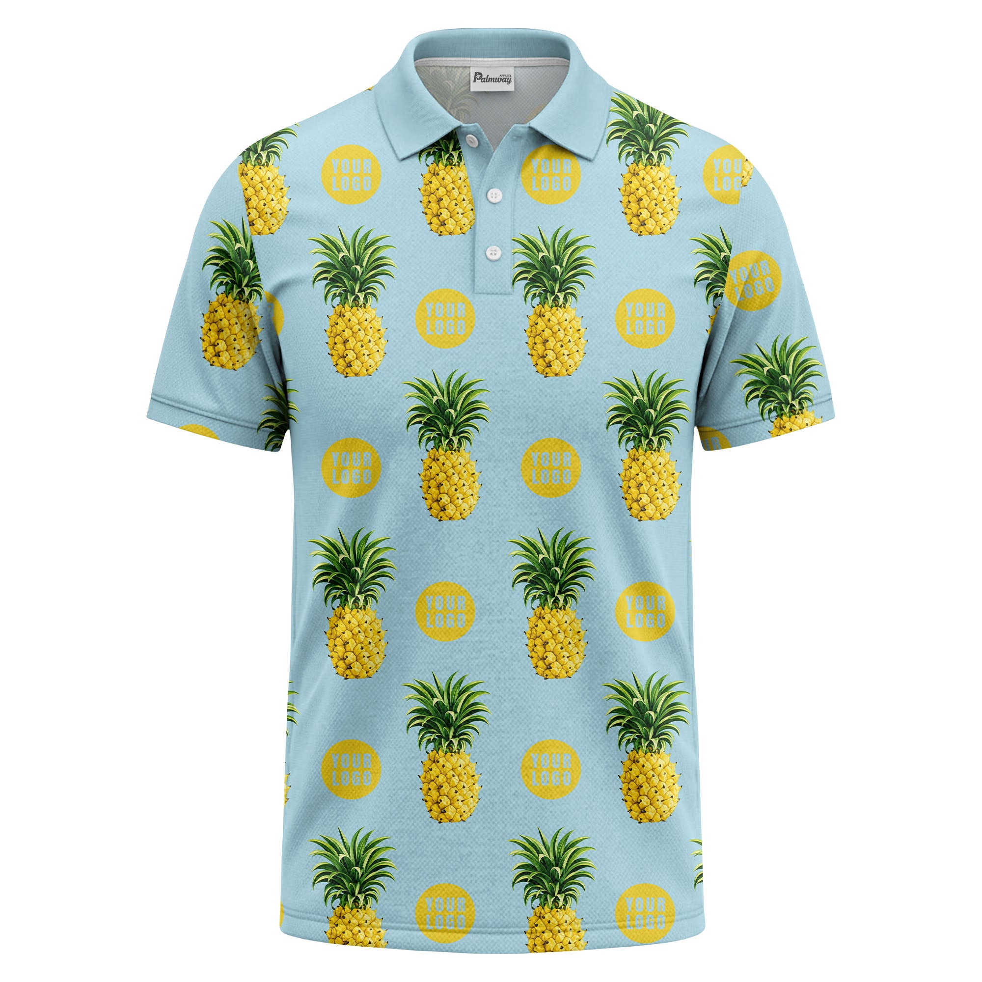 realistic pineapple repeat & custom logo black polo shirt
