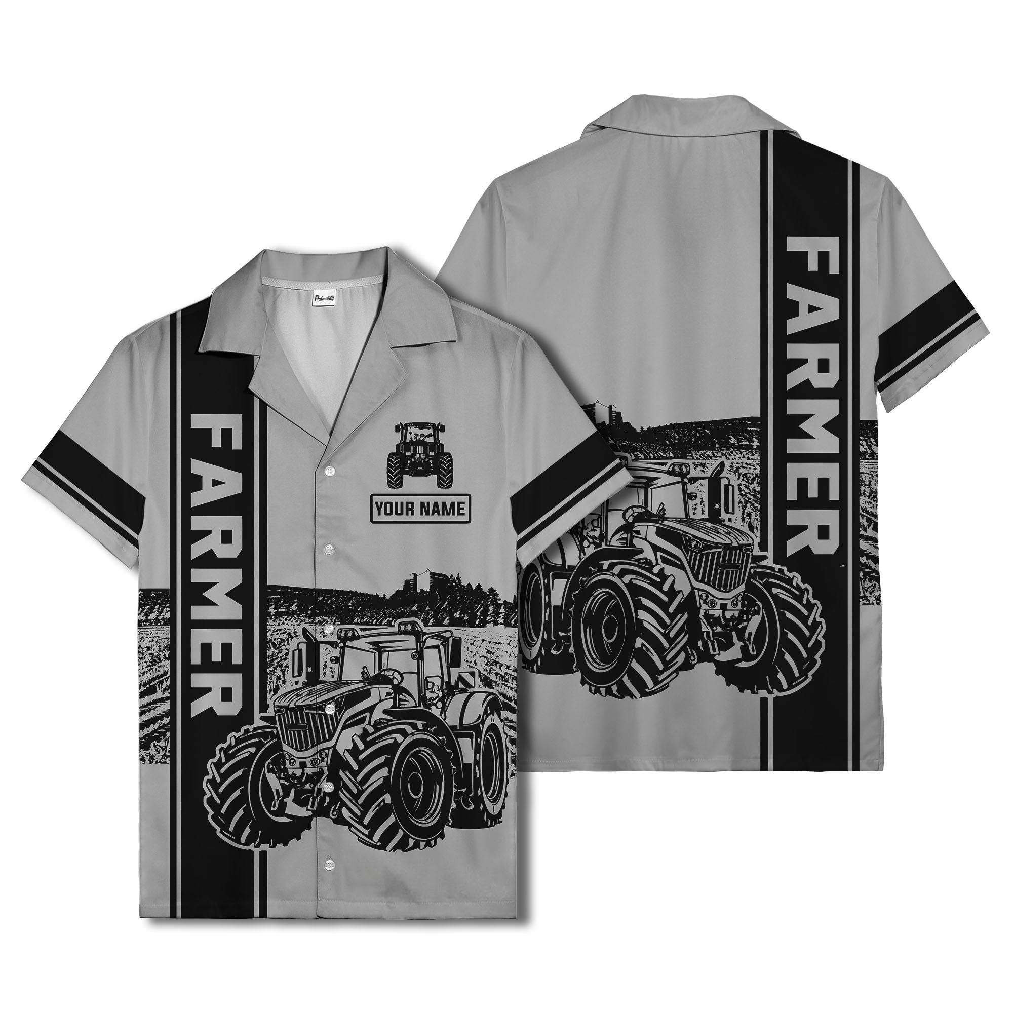 realistic tractor farm landscape farmer hawaiian shirt
