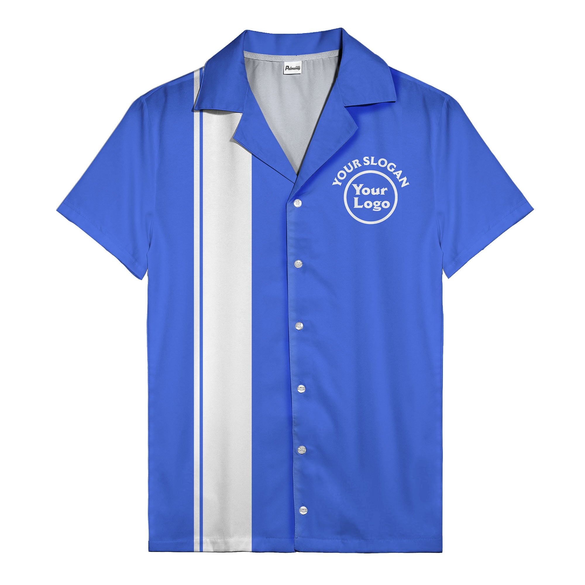retro bowling stripe & custom logo circle black white hawaiian shirt