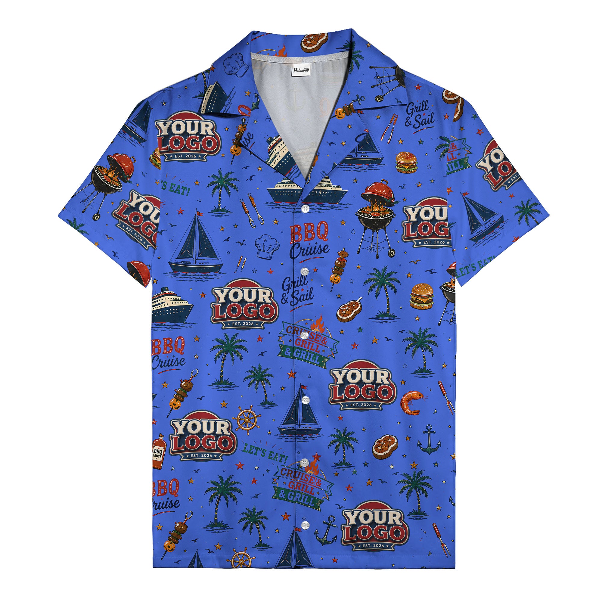 sailboats anchors ship wheels hamburger shrimp steak grill tools hawaiian shirt for men