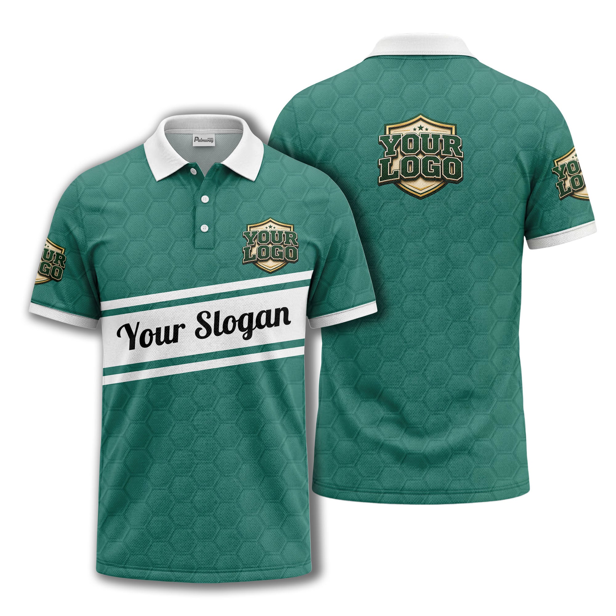 shield logo stars hexagon pattern polo shirt for men