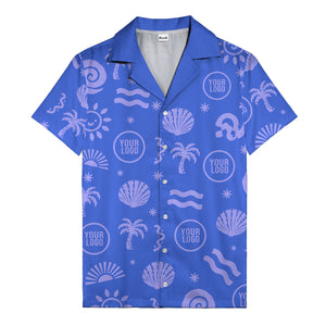 silver palm trees seashells sun waves vintage cartoon hawaiian shirt