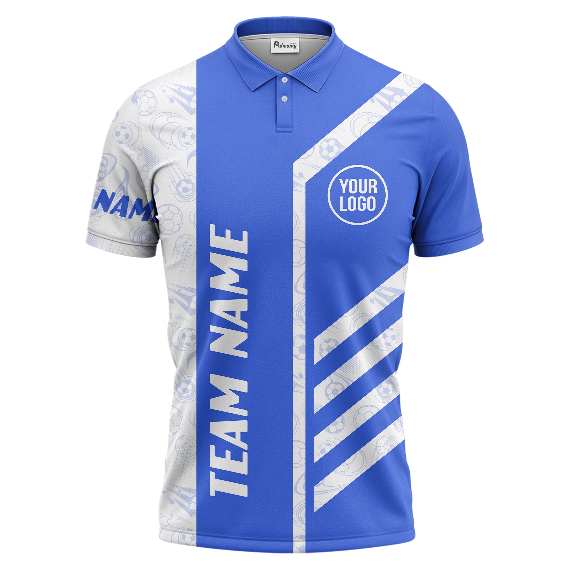 soccer balls diagonal stripes custom logo sporty polo shirt