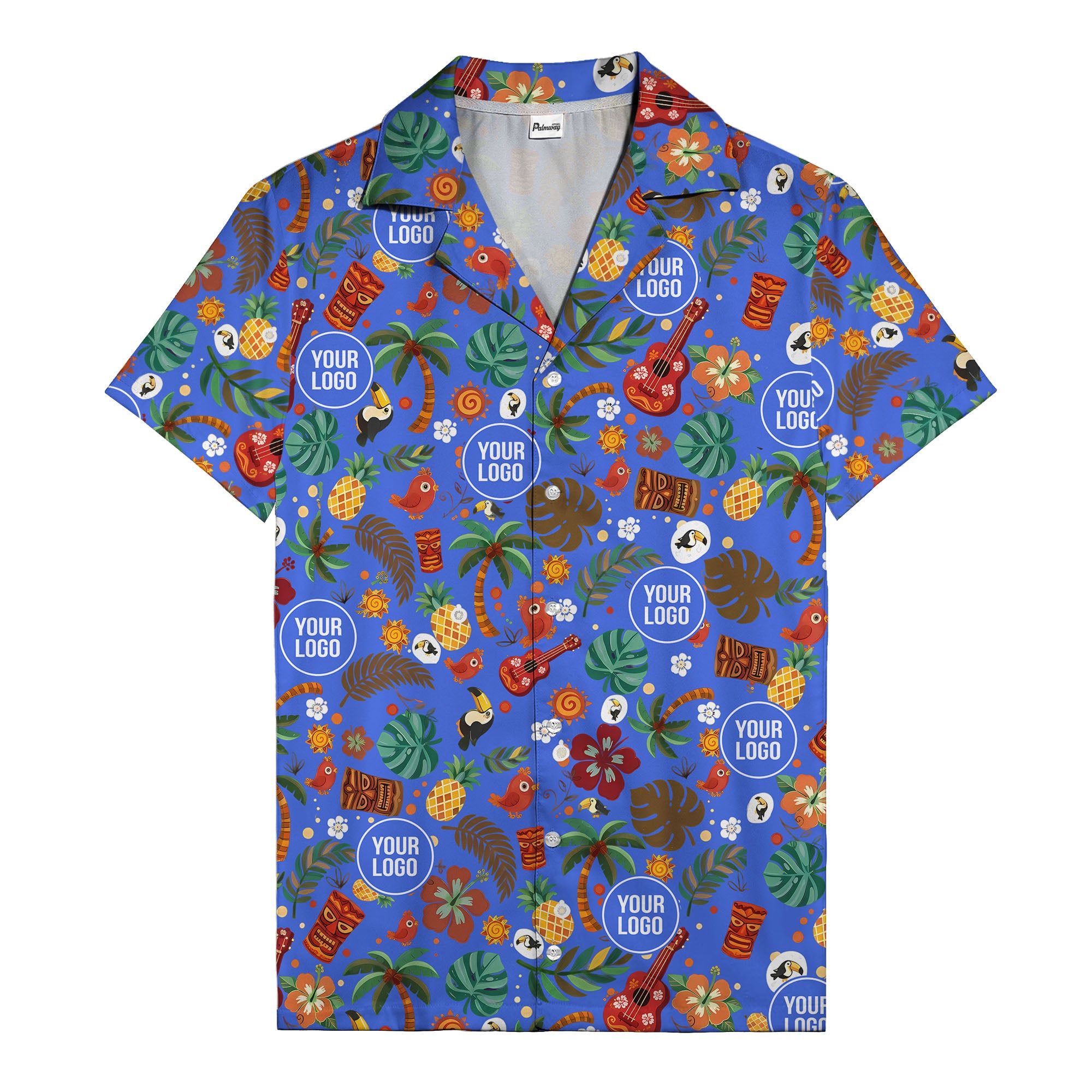 tiki masks & pineapples watercolor hawaiian shirt with toucans & ukuleles