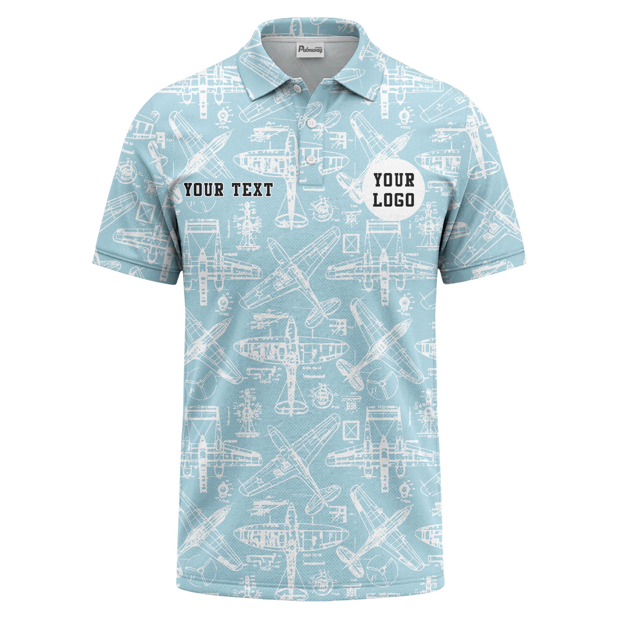 vintage airplane blueprint sketches propeller wings polo shirt for men
