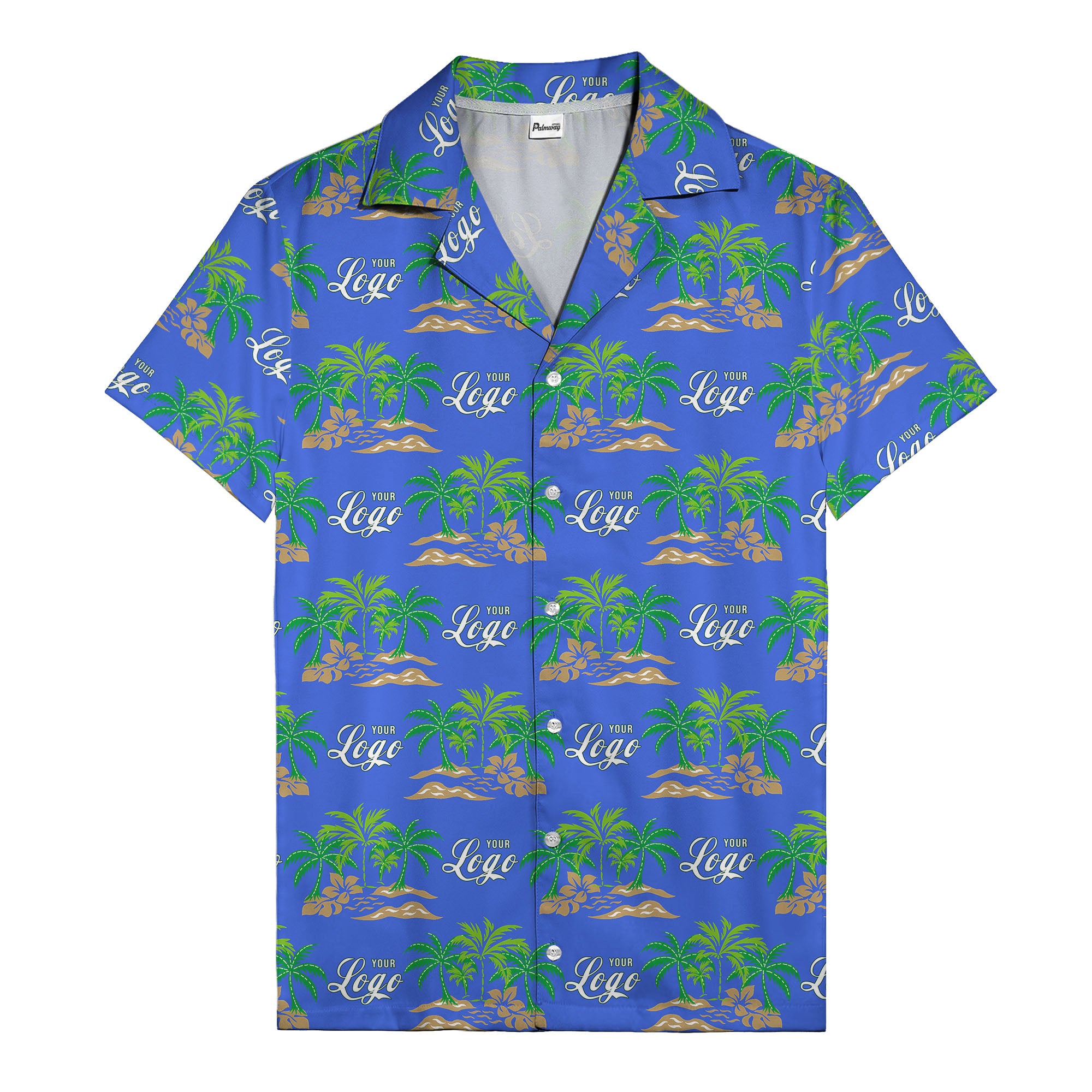 vintage palm tree oasis with monogrammed logo repeat hawaiian shirt