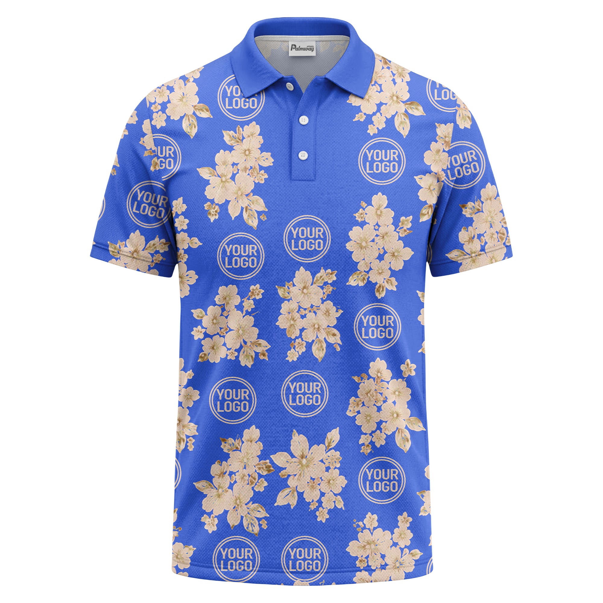watercolor cherry blossom custom logo repeat polo shirt in black