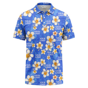 watercolor hibiscus & plumeria black aloha polo shirt for men