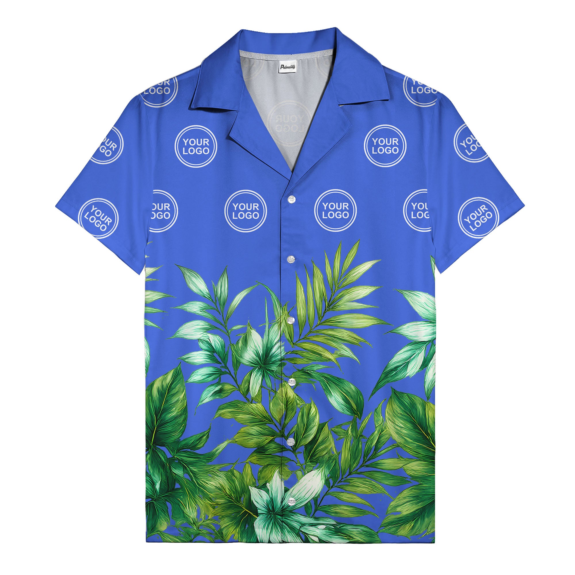 watercolor palm fronds & monogram logo repeat hawaiian shirt
