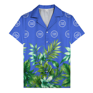 watercolor palm fronds & monogram logo repeat hawaiian shirt