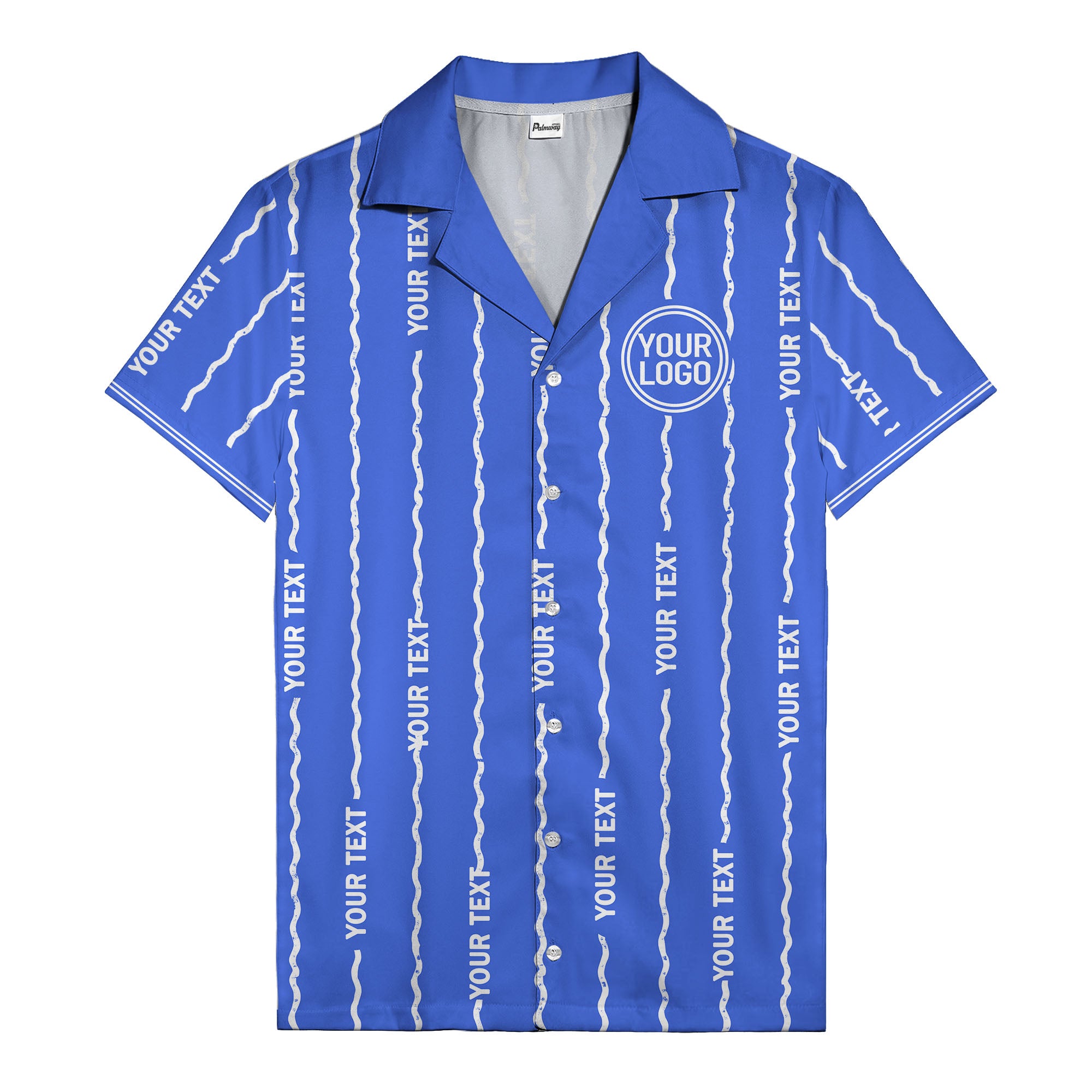 wavy line personalized hawaiian shirt with custom text & logo