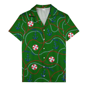 anchors lifebuoys chain link pattern nautical hawaiian shirt