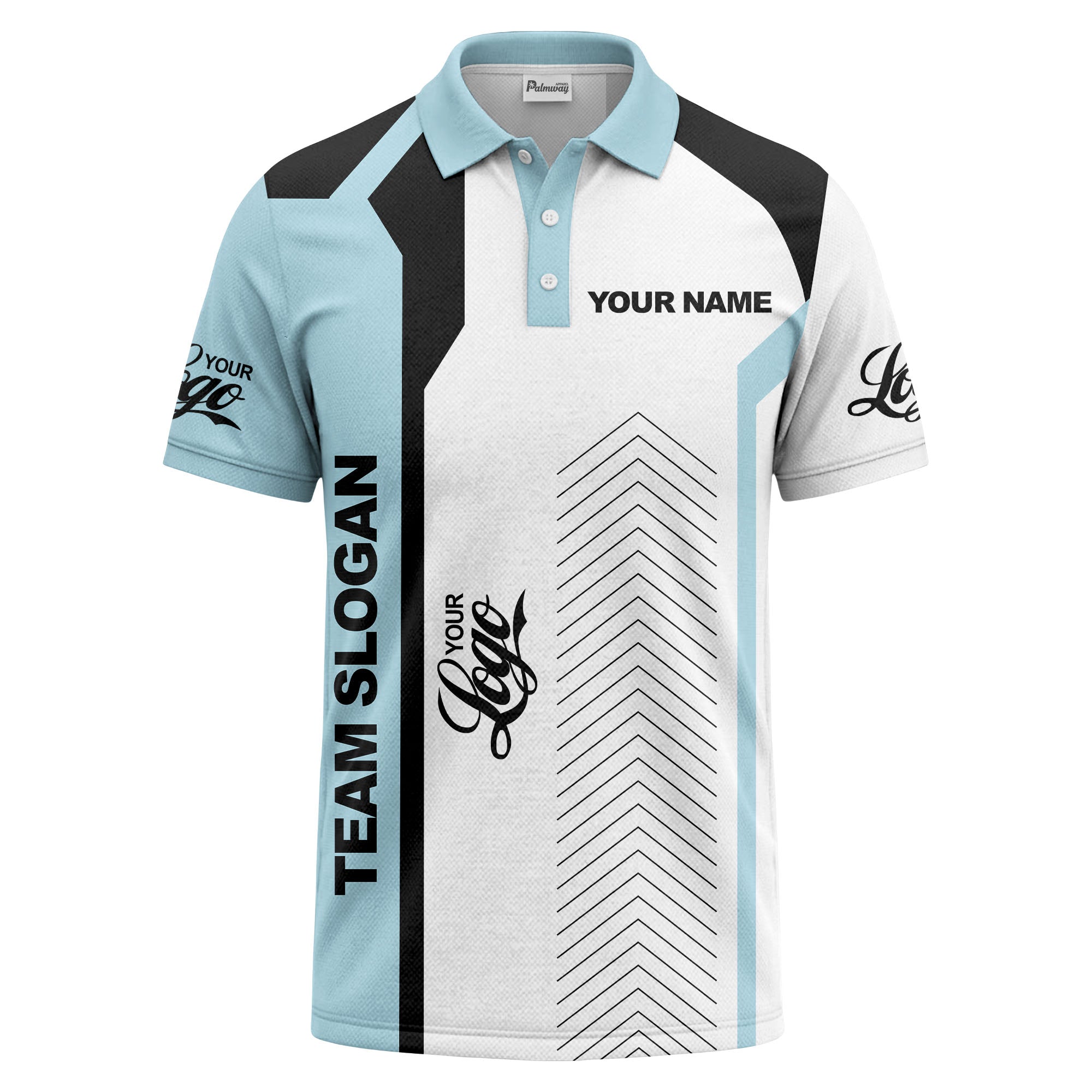 arrow repeat geometric logo & text custom polo shirt