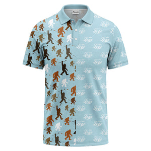 bigfoot golfers silhouette club pattern black polo shirt for men