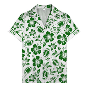 black hibiscus flowers & football silhouettes hawaiian shirt for men