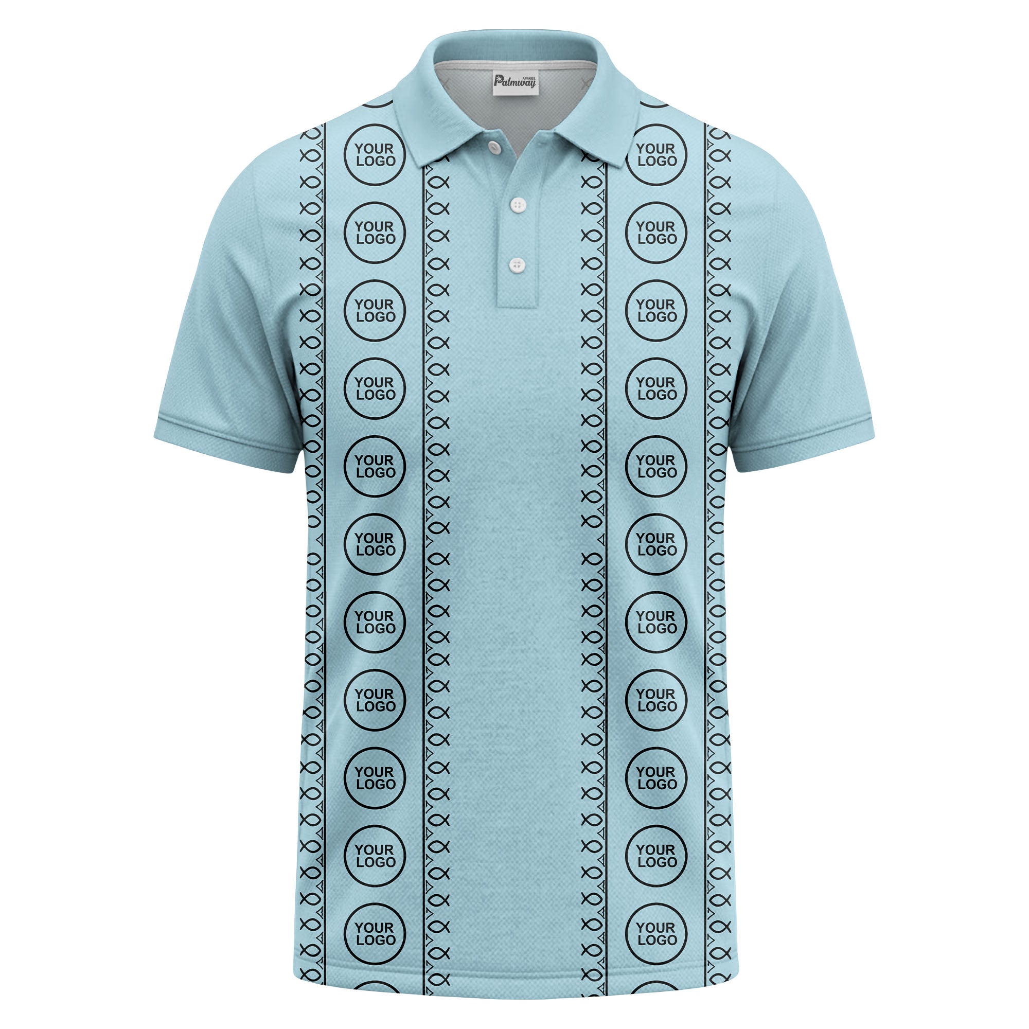 black white fish symbol repeat pattern golf polo shirt