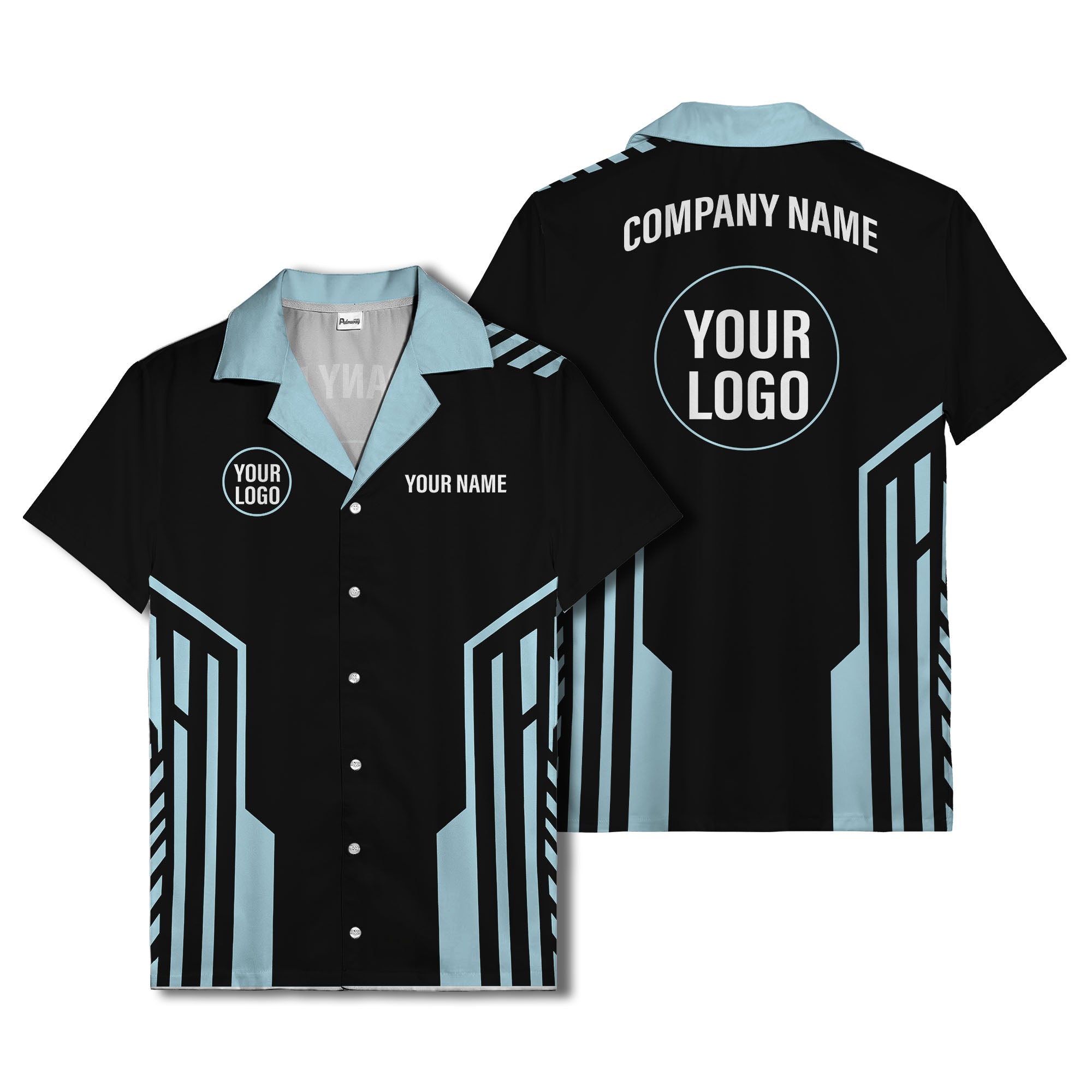 black white geometric stripe personalized logo circle hawaiian shirt