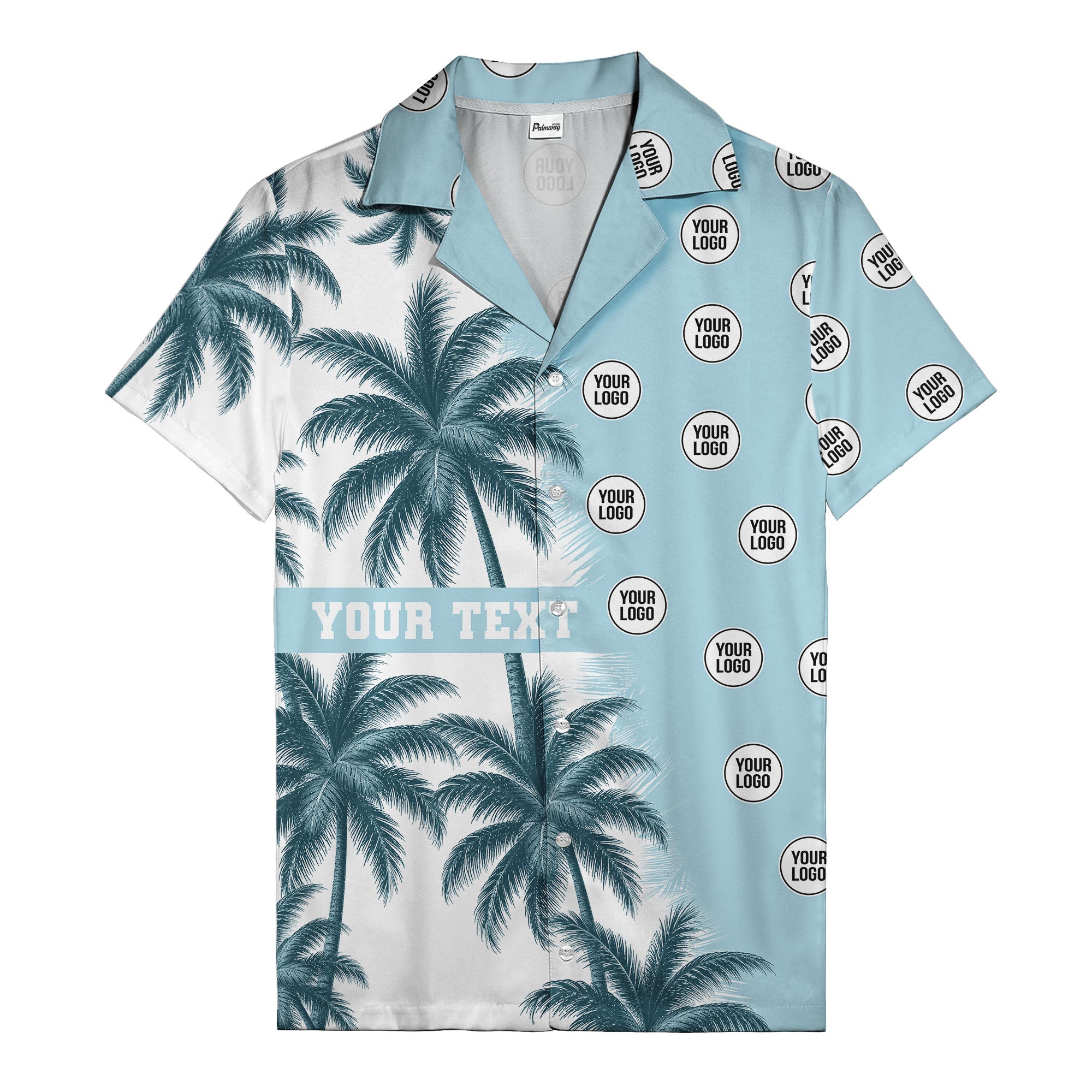 black & white palm tree repeat & custom logo hawaiian shirt for men
