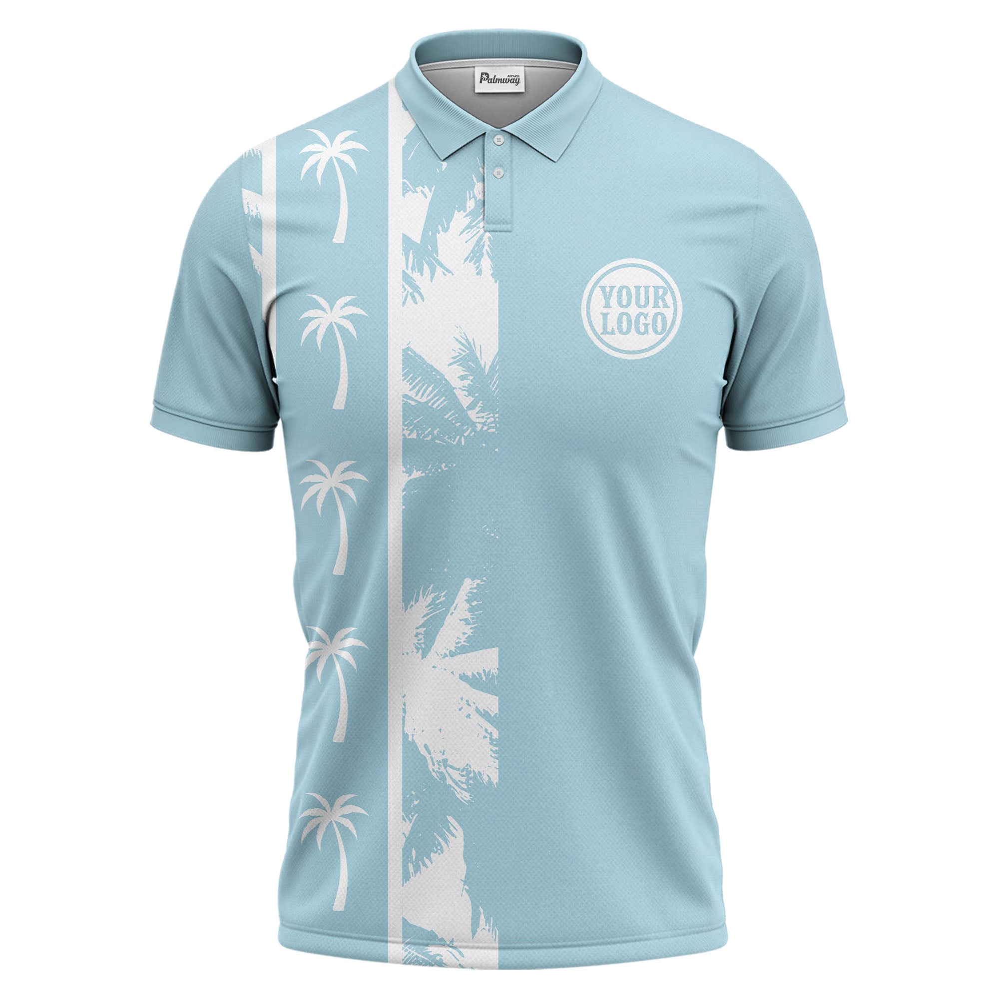 black white palm tree silhouette vertical stripe polo shirt for men