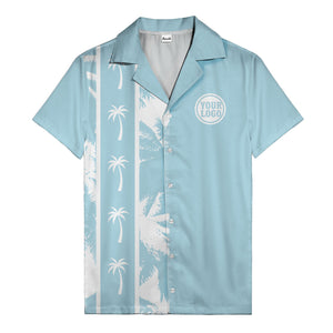 black white palm trees & vertical stripes graphic hawaiian shirt for men